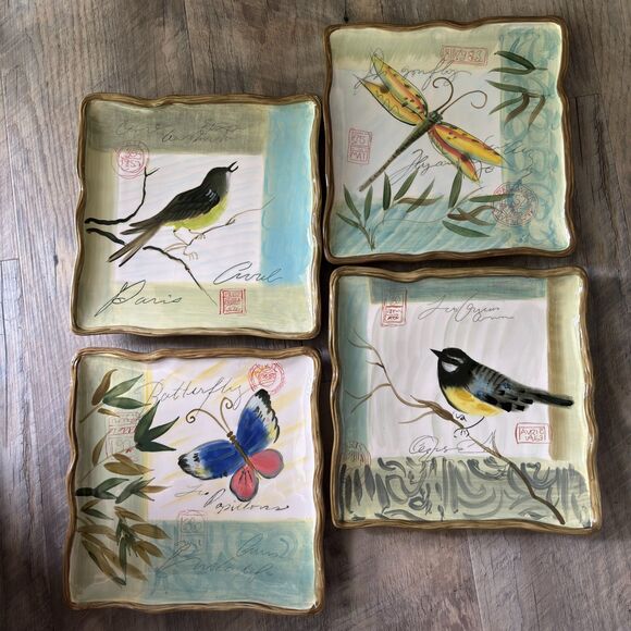 4 Certified Int Susan Winget NATURE"S GARDEN 8.5" x 8.5" Dinner Salad Plates - Picture 1 of 8